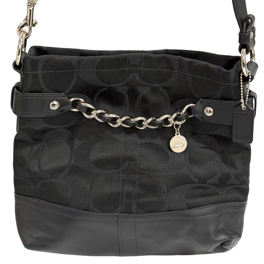 Coach Signature Chain Hobo Crossbody F18862 Black Canvas & Leather